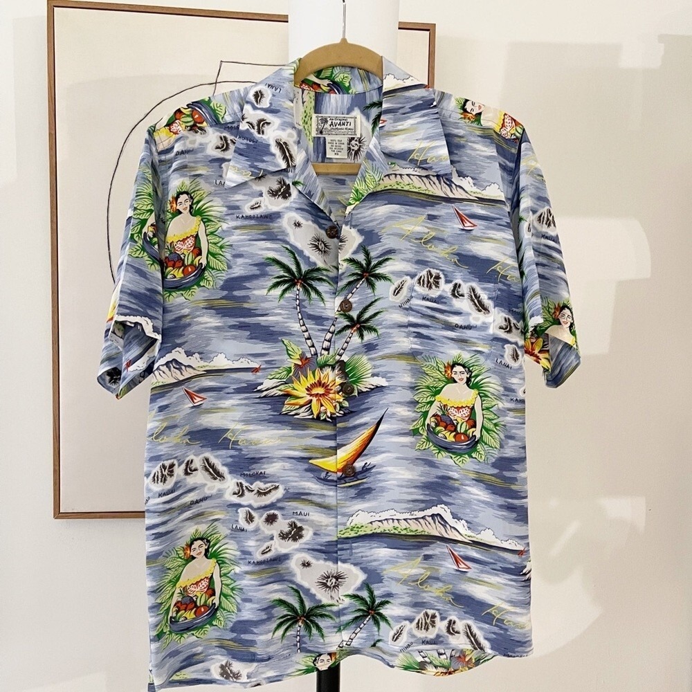 Vintage‎ Avanti Silk Hawaiian Short Sleeve button down Aloha Girls Camp size XS
